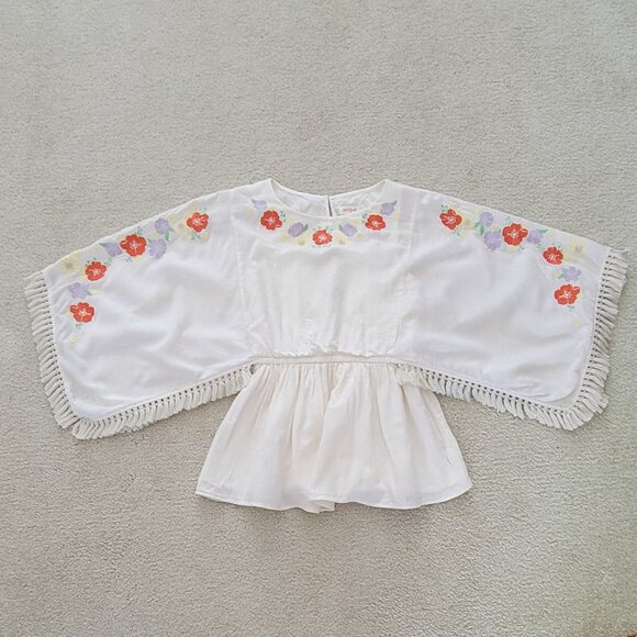 Cat & Jack Girls Boho Floral Embroidered 100% Cotton Tunic in Cream with Fringe - Picture 3 of 10